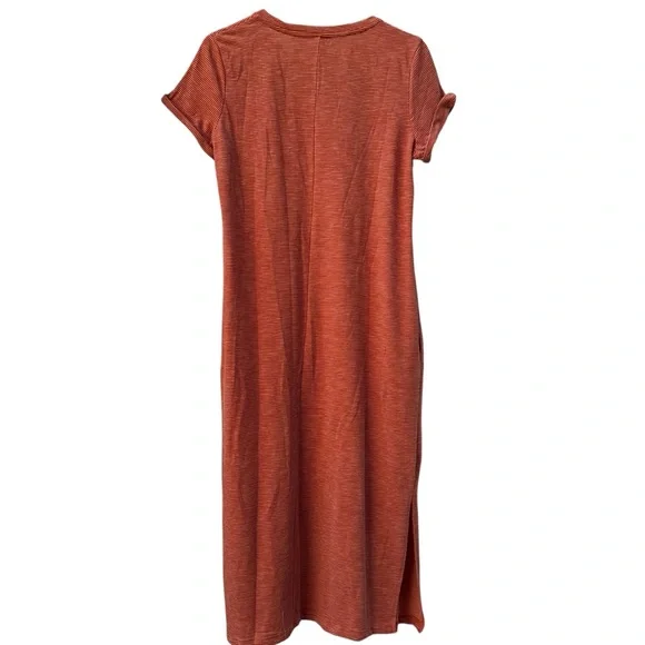 Voy Orange Striped Short Sleeved Maxi T-Shirt Dress Sz M - Picture 3 of 7